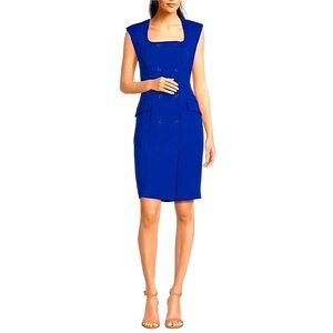 Calvin Klein NWT  REGATTA BLUE Square Neck Double Breasted Sheath Dress …